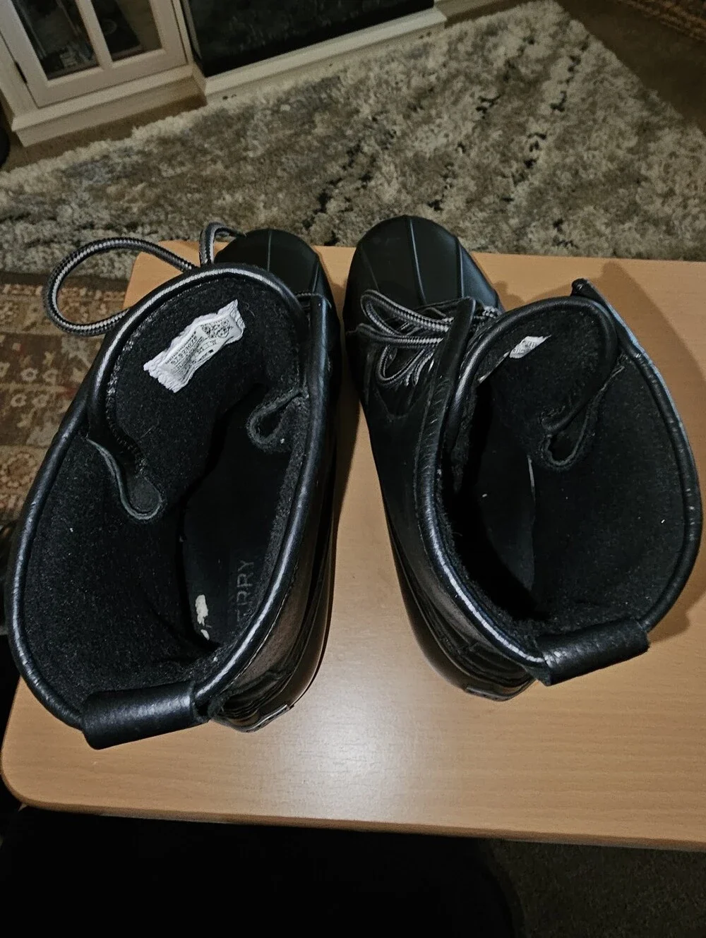 SPERRY Saltwater Duck Boots Black Leather Uppers Size 11 VERY GOOD Pre-owned!